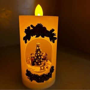 Valerie Parr Hill Illuminated Pillar Candle Rotating Christmas Scene & Timer